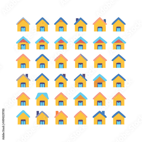 Web home icon set for websites and apps. Simple house symbol. Flat real estate sign. Main page pictogram in filled, thin line, outline and stroke style. Isolated illustration.
