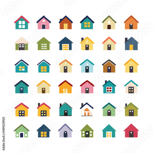 Web home icon set for websites and apps. Simple house symbol. Flat real estate sign. Main page pictogram in filled, thin line, outline and stroke style. Isolated illustration.
