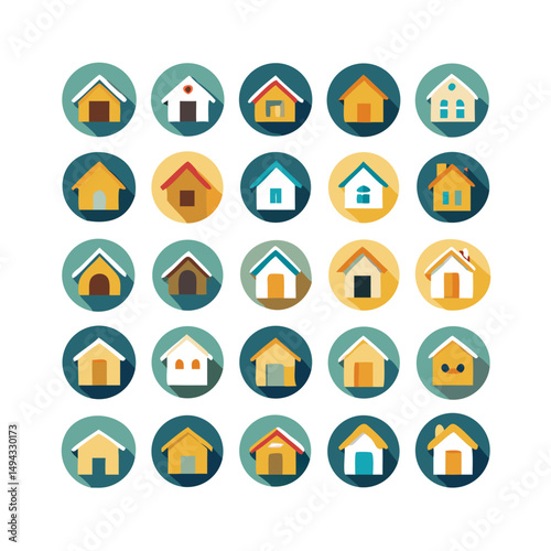 Web home icon set for websites and apps. Simple house symbol. Flat real estate sign. Main page pictogram in filled, thin line, outline and stroke style. Isolated illustration.
