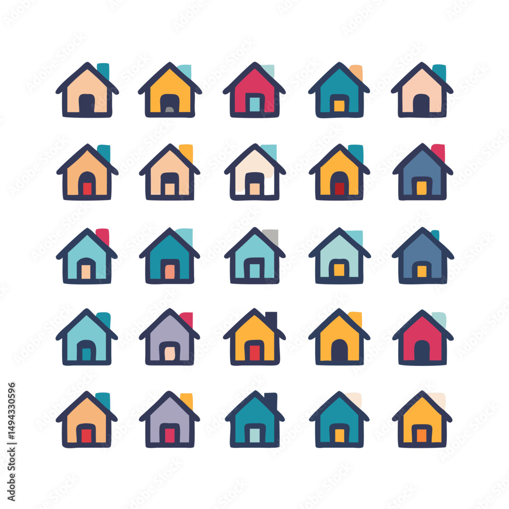 Fototapeta premium Title: icons santa visit christmas house décor set. House icon set. Home vector illustration sign. Hotel symbol. House vector icon set. home illustration sign collection. building symbol.