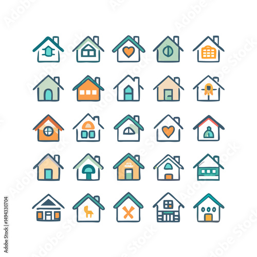 Title: icons santa visit christmas house décor set. House icon set. Home vector illustration sign. Hotel symbol. House vector icon set. home illustration sign collection. building symbol.