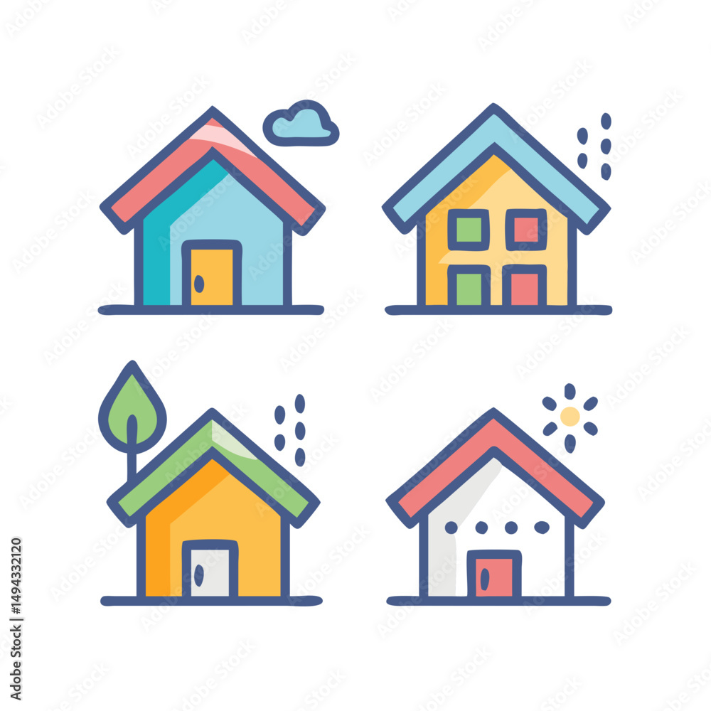 Fototapeta premium icons santa visit christmas house décor set. House icon set. Home vector illustration sign. Hotel symbol. House vector icon set. home illustration sign collection. building symbol.