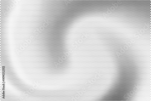 Dotted gradient pattern. Halftone textured effect. Vector grunge noisy abstract bg. Wavy radial grainy elements on white backdrop. Radiate shade with pixels.