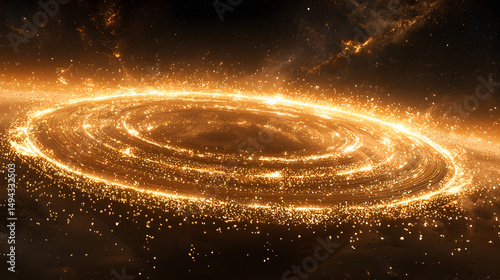 Celestial Ring of Fire: A mesmerizing cosmic ring of fire, swirling with incandescent energy, dominates the dark expanse of space, creating a breathtaking spectacle of celestial wonder.