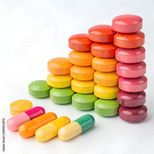 Vibrant Display of Colorful Pills and Capsules in Pharmaceutical Variety and Usage Guide