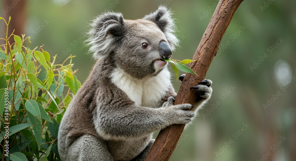 Naklejka premium Adorable Koala Enjoying Eucalyptus