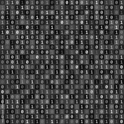 Seamless pattern of binary code symbols, monochrome digital background