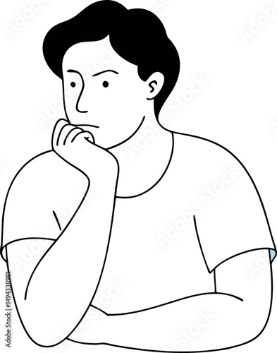 Minimal Line Drawing of a Person Thinking Vector Artwork