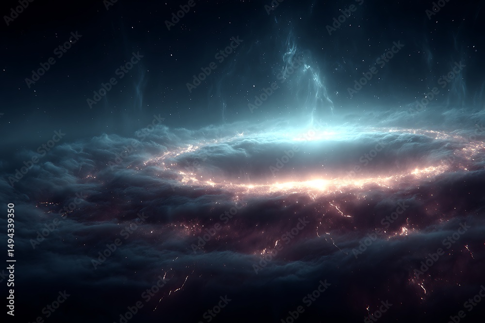 Fototapeta premium Enigmatic cosmic nebula with celestial clouds and radiant starlight creates a mesmerizing spectacle