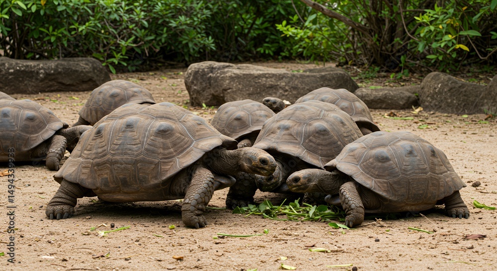Fototapeta premium Galapagos Giant Tortoises Grazing