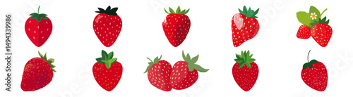 Set of Strawberry Flat Vector Illustration on Transparent Background