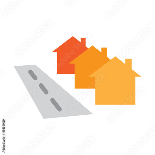 Suburban Houses Vector Flat Icon Design