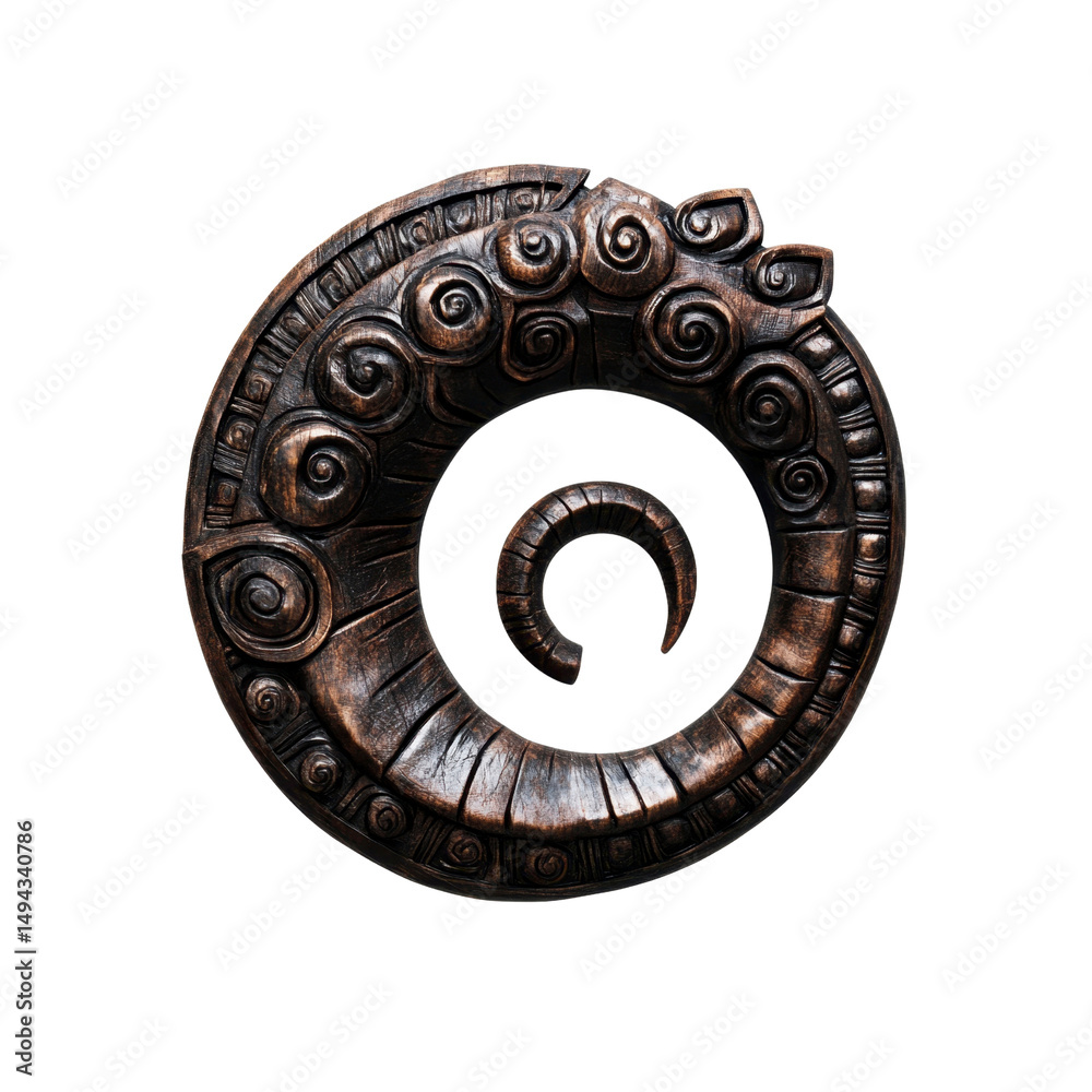 Obraz premium Intricate Spiral Carving Dark Bronze Wooden Ornament
