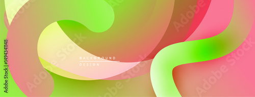 Abstract fluid shapes blend, creating vibrant gradients. Soft curves dominate composition, offering modern aesthetic. Colors transition smoothly.