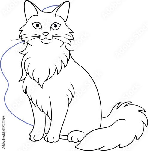 Elegant Line Drawing of Angora Blonde Cat Vector Art