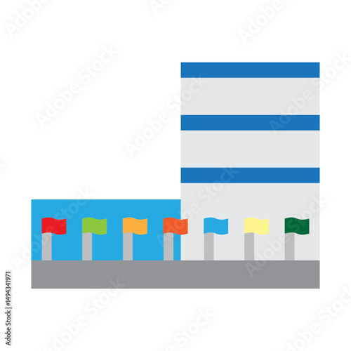 UN Headquarters Vector Flat Icon Design