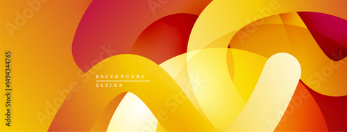 Abstract background features overlapping shapes. Warm colors dominate, creating dynamic visual effect. Smooth gradients enhance design.