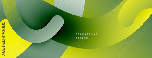 Abstract fluid shapes, green yellow hues. Modern design, smooth gradients, overlapping layers create dynamic composition. Minimalist aesthetic.