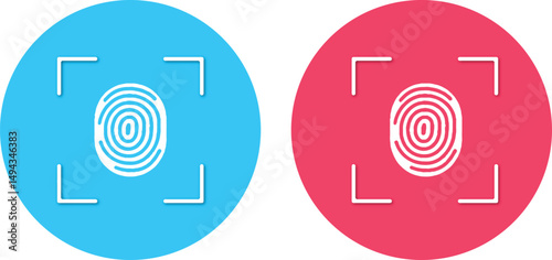 White fingerprint isolated on blue and red round background.  Vector illustration