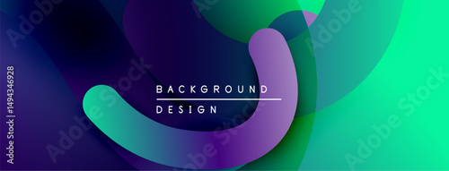 Abstract fluid shapes overlap, creating vibrant gradients. Modern design features deep blues, greens, purples. Minimalist aesthetic.