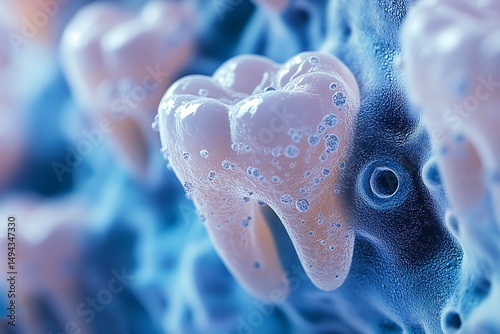 Microscopic view of tooth enamel and gum tissue