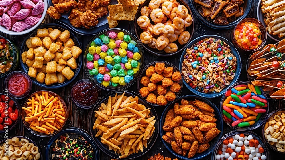 Fototapeta premium A Colorful Assortment of Party Snacks and Sweets