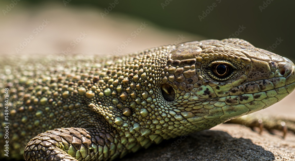 Obraz premium Close-up of a Green Lizard basking in the sun