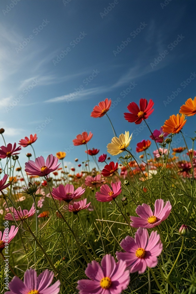 Fototapeta premium Flowers blooming in the sky with colors of spring and summer
