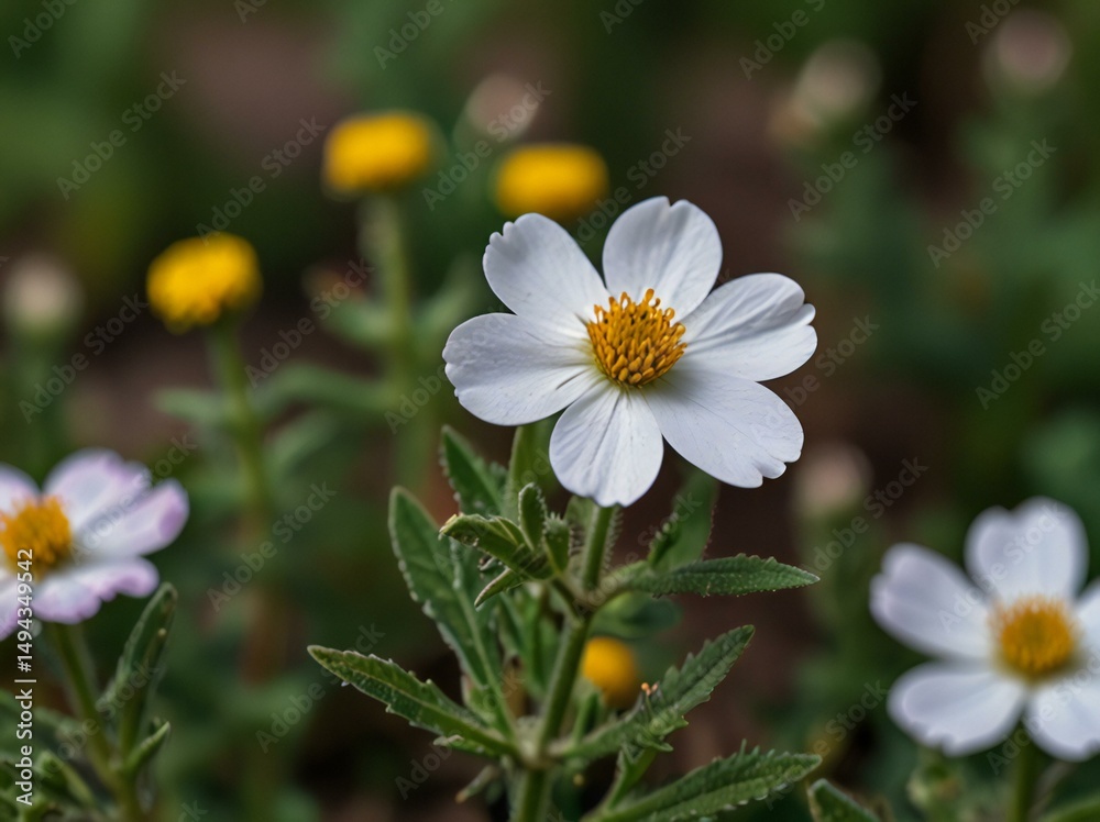 White and yellow daisies blooming in a spring meadow White and yellow daisies blooming in a spring meadow