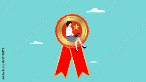work with competent skills, legality of business skills for business success, professional employee working on red ribbon badge