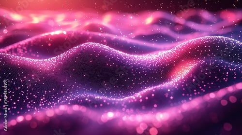 Abstract Digital Landscape with Glowing Pink Particles and Dynamic Waves