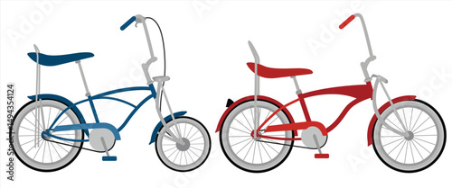 blue and red low rider bike in flat style illustration