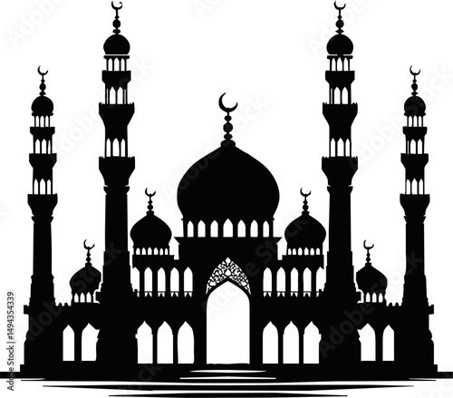 vector mosque icon illustration.Silhouette of mosque isolated simple vector art on white background
