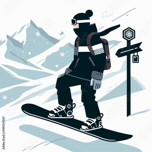 illustration of a person surfing in the snow