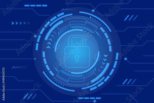 Cyber security and protection of private information and data concept. Locks on blue integrated circuit