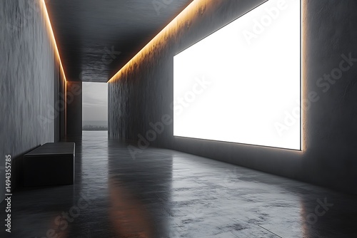 Modern gallery interior blank billboard minimalist design