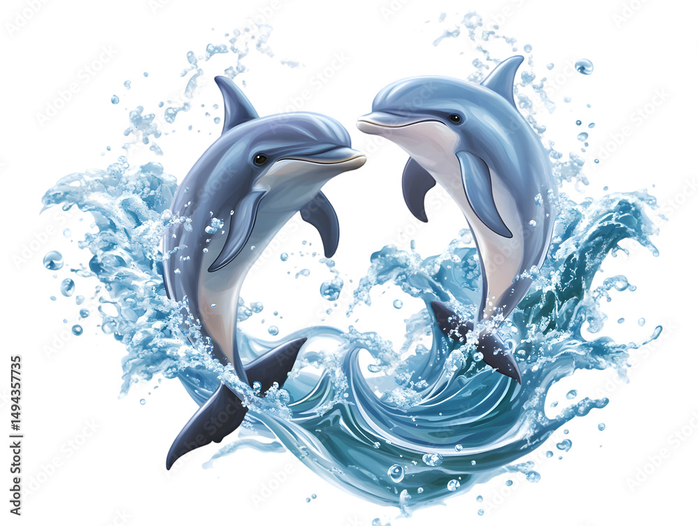 custom made wallpaper toronto digitalTwo dolphins jumping water illustration splash motion