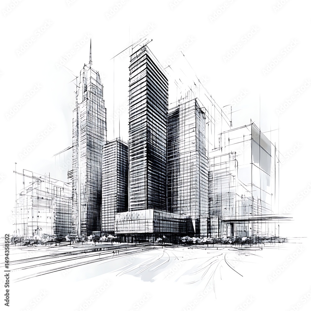 Obraz premium Simple city skyline with architectural sketch details high resolution picture