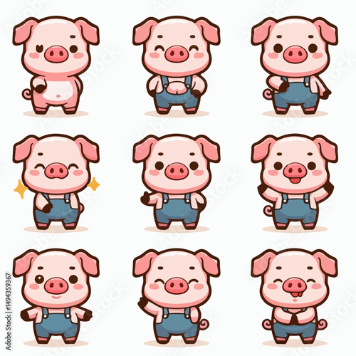 set vektor pig character for animation 