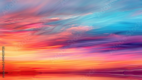 Abstract painting of a vibrant sky with shades of blue pink orange and purple blending together beautifully