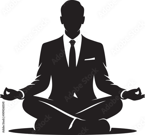 Businessman Meditating in Lotus Position - Vector Icon