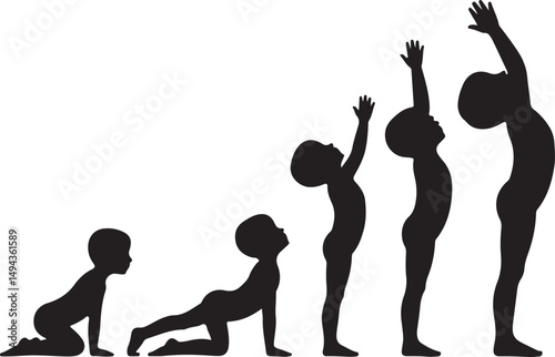 Progression of Kids Yoga Poses Silhouette Vector