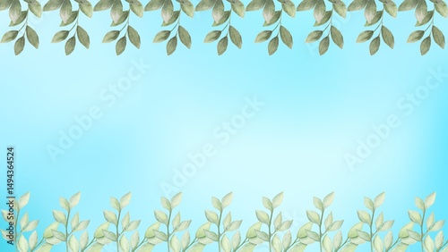 Green grass and leaves create a natural spring background with a decorative floral border