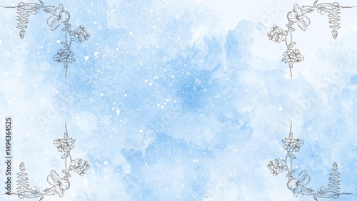 Christmas winter wonderland with snowflakes, a frosted tree, and icy blue holiday decorations