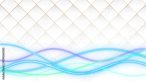 Abstract blue wave pattern with colorful smoke and light elements