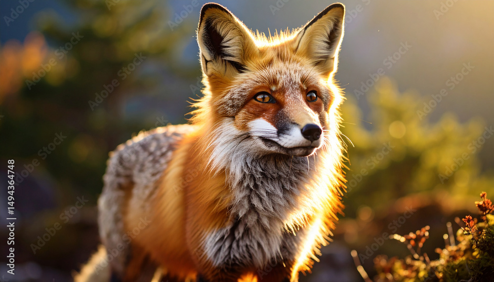 Fototapeta premium Red Fox in Natural Habitat – Wild Animal Close-Up for Wildlife Stock Photography