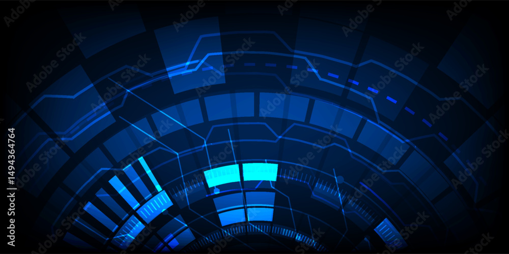 technology background with ring sphere engineering machine vector abstract design. digital blue light neon internet communication.