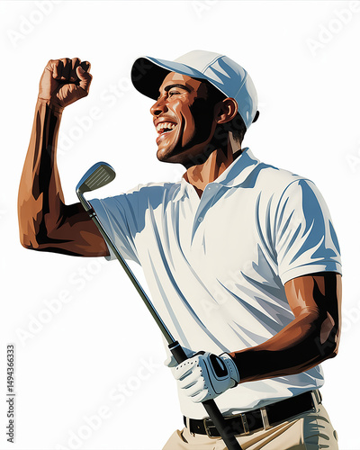Ecstatic Golfer Celebrates HoleInOne with Fist Pump and Wide Smile Illustration