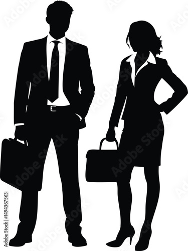 Silhouette of a businessman and a businesswoman ready for a meeting