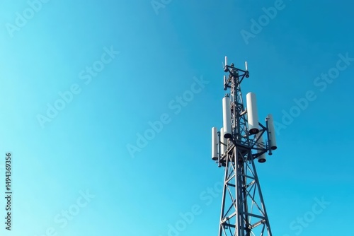 Close-up of a radio antenna transmitting radio waves against a clear blue sky , transmission, modulation